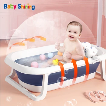 Baby Shower Protable Bath Tub Folding Large Size Bathtubs Can Sit And Lie Down 0-6 Years Newborn Products Bath Mat And Bath Net 2