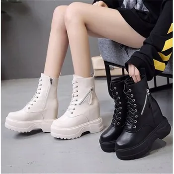 

Women floor increased shoes Female cotton shoes Keep warm snow boots Booties lace-up slope heel Short boots black beige eu 34-39