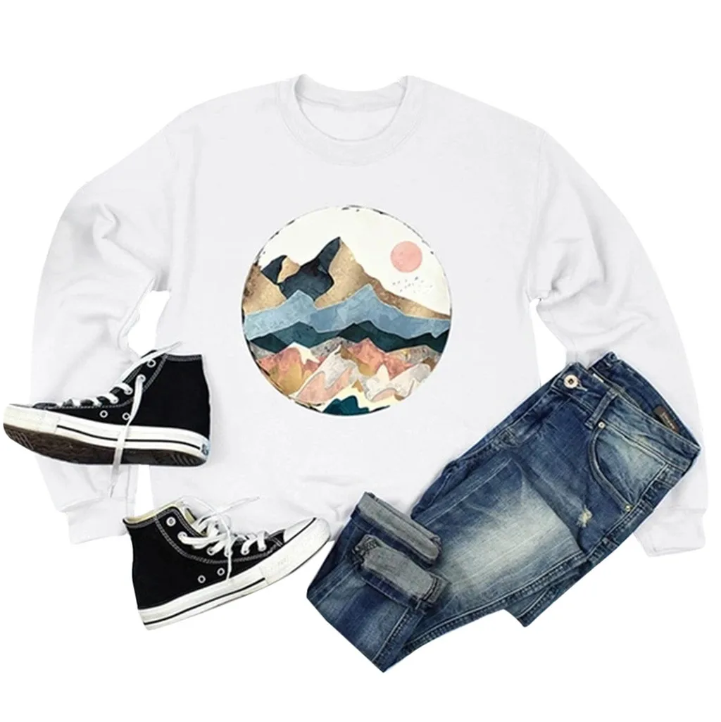 Женский свитшот с длинным рукавом и горным принтом 2020|Толстовки свитшоты| |