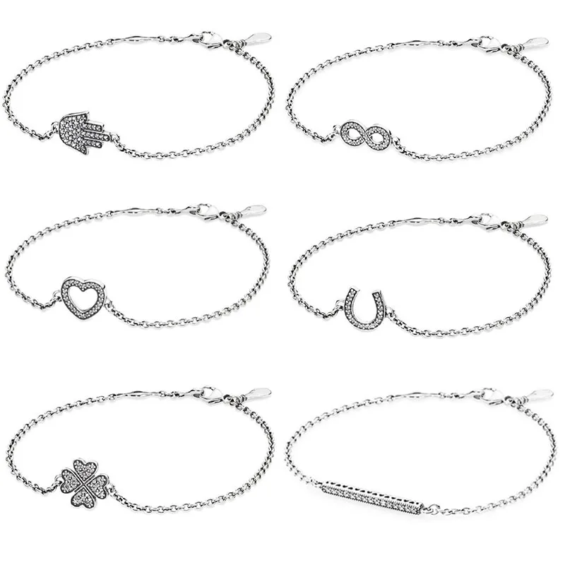 925 пробы серебряный Четырехлистный Клевер Бесконечность Любовь Сердце браслет в европейском стиле Подходит для женщин шарик шарм браслет подарок DIY ювелирные изделия
