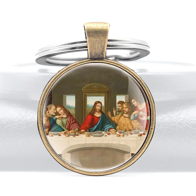 Vintage Christian The Last Supper Cupola Di Vetro Portachiavi Charms Uomo Donna Portachiavi Ciondolo Gioielli Regali