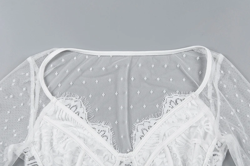 White Lace Bodysuit Sexy One Piece See Through Mesh Jumpsuit Sheer Long Sleeve Body Suits Overalls for Women Outfits 2019 Hot (3)