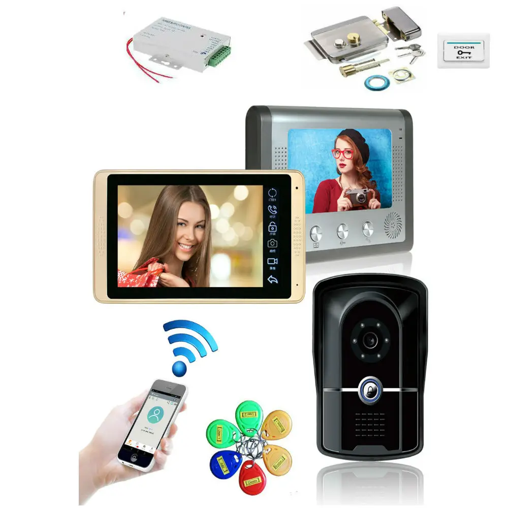 C KIT Проводной wifi Intercom" ЖК-экран два монитора видеодомофон дверной звонок телефонная система RFID и приложение разблокировка наружная камера - Цвет: C KIT