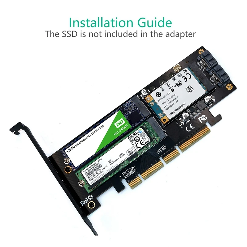 3 в 1 PCI-E 4X на SATA SSD M.2 NGFF NVME и SATA3 адаптер конвертер карта с радиатором