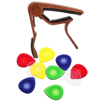 

Folk Guitar Rose Wood Grain Clamp Key Trigger Capo Tuner with 10x Random Colors Electric Guitar Bass Pick