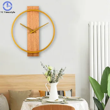 

14 Inch Simple Nordic Wall Clock Wooden Ultra Silent Bedroom Living Room Clocks Modern Golden Quartz Personality Home Decoration