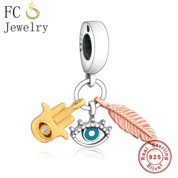 

FC Jewelry Fit Original Brand Charm Bracelet 925 Silver Evil Eye Hand of Fatima Leaf Bead For Making Women Summer Berloque