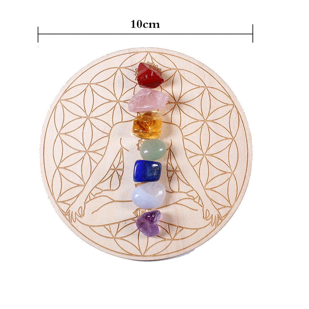 7 sztuk/zestaw Natural Crystal mieszane siedem uzdrowienie Chakra kamień + siedem gwiazdek tablica drewna płyta żwir chipsy Chakra Home decor prezent