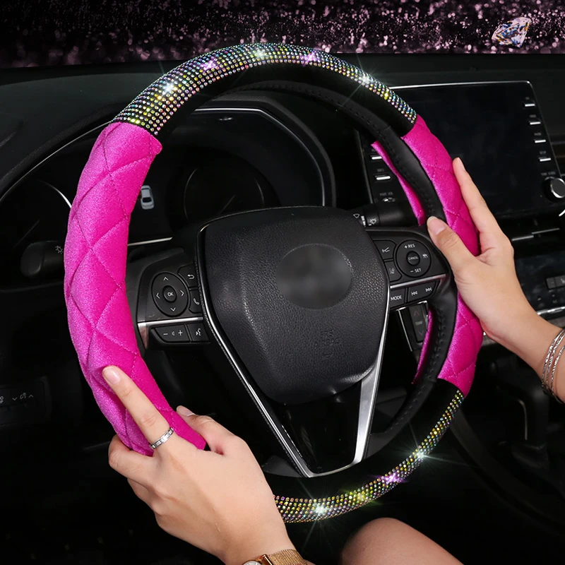 Crystal Rhinestone Car Steering Wheel Covers Women Diamante Plush Car