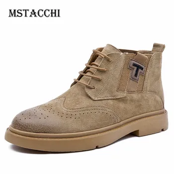 

MStacchi New Style Men Martin Boots Genuine Leather Lace-Up Keep Warm Winter Ankle Boots 2020 Fashion Cool platform men shoes