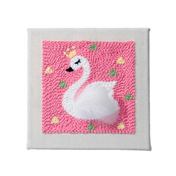 

DIY Knitting Wool Rug Hooking Kit Handcraft Woolen Embroidery Gift with 26 x 26cm Solid Wood Frame Punch Needle - Swan Queen