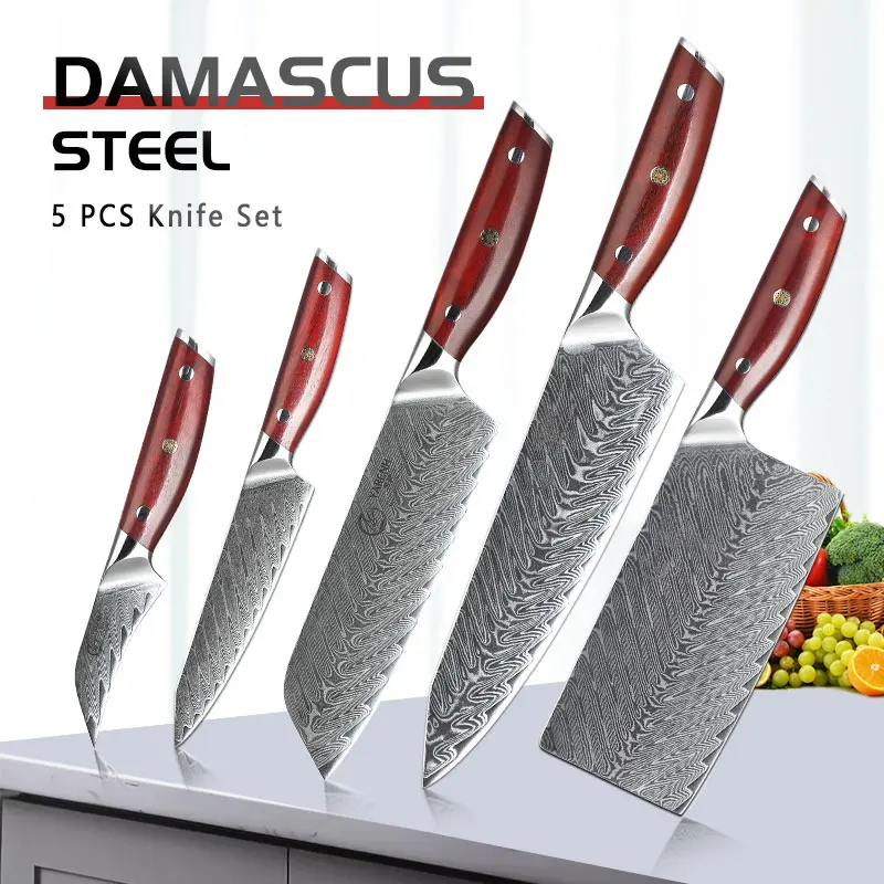 

YARENH 5 PCS Kitchen Knife Set Professional Chef Utility Knife Set Sharp 67 Layers Damascus Steel Cooking Tools Rosewood Handle