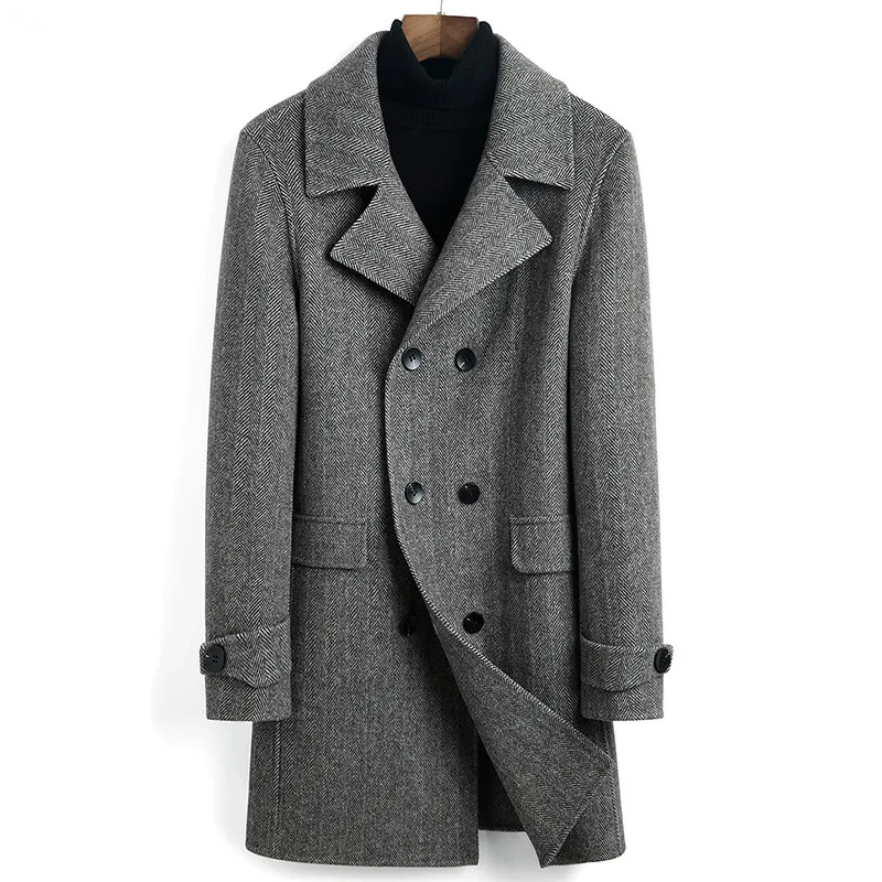100% Wool Coat Long Jacket Men Spring Autumn Double Breasted Mens Coats and Jackets Abrigo Hombre 2020 9910 KJ4296