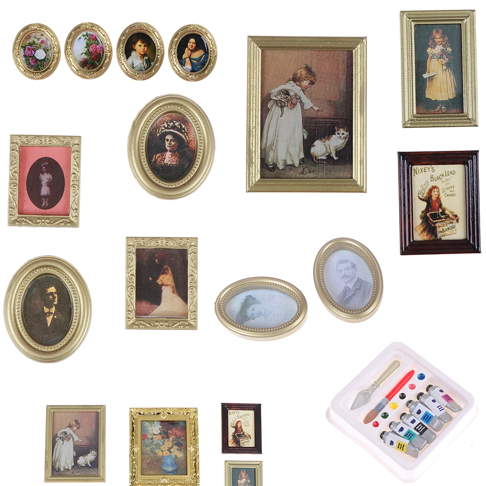 

Hot Sale 1:12 1/12 Scale Photos Oil Painting Mural Wall Picture for 1:12 Dollhouse Miniature Miniaturas Casa De Munecas