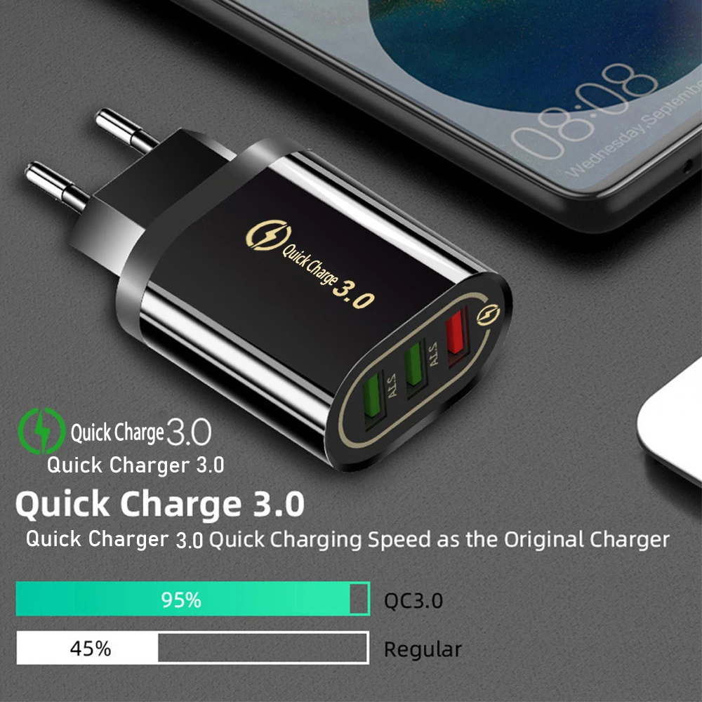 Хорошая 3 Порты и разъёмы USB Зарядное устройство Quick Charge 3,0 для IPhone X 7 samsung huawei P30 Xiaomi 5V 3A ЕС США штекер Адаптер зарядки мобильного телефона