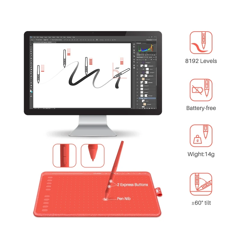 Comprimidos de Desenho Barra de Mídia Caneta com Função de Inclinação Huion Cores Tablet Gráfico Caneta Digital Multimídia Chaves Bateria-livre 3 Hs611 - Imagem 3
