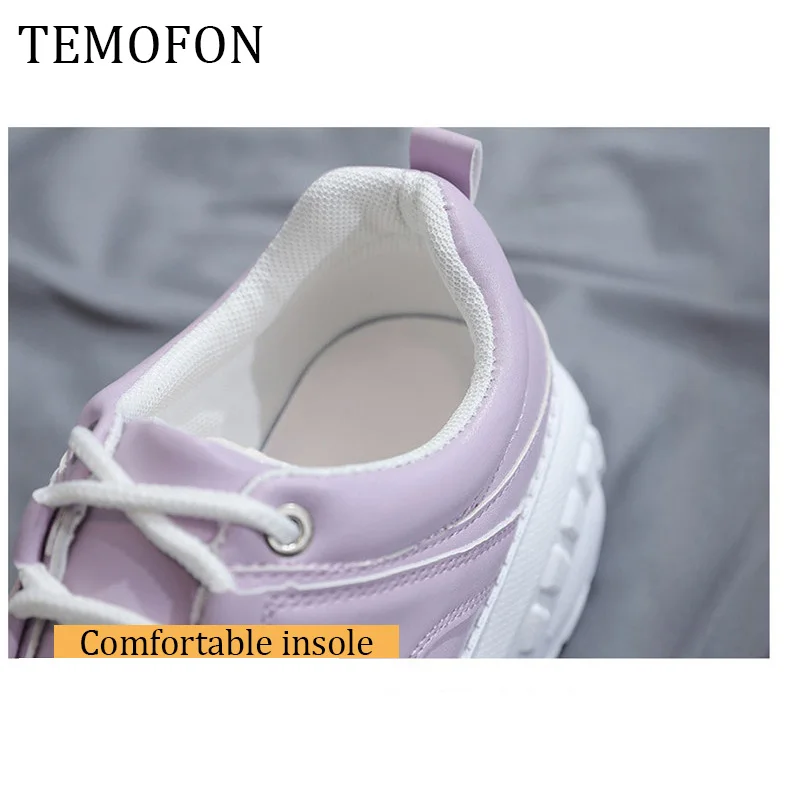 TEMOFON/кроссовки на платформе; женская повседневная обувь; высокие белые вулканизированные туфли на шнуровке; Новая женская повседневная обувь на танкетке; zapatillas mujer; HVT604