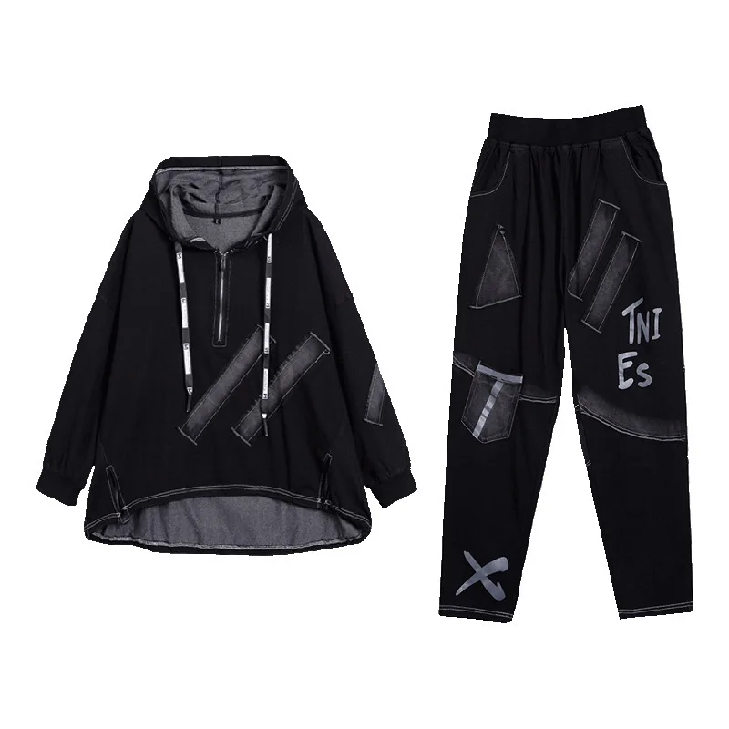 Max LuLu 2020 estilo chino primavera moda señoras Patchwork chándales mujeres sudaderas con capucha y pantalones Harem mujer conjuntos de 2 piezas - 6