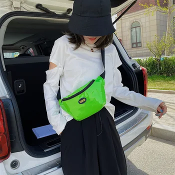 

2020 new female chest bag wild shoulder messenger bag simple zipper patent leather crossbody bag waist bag Women Bag Phone Pouch