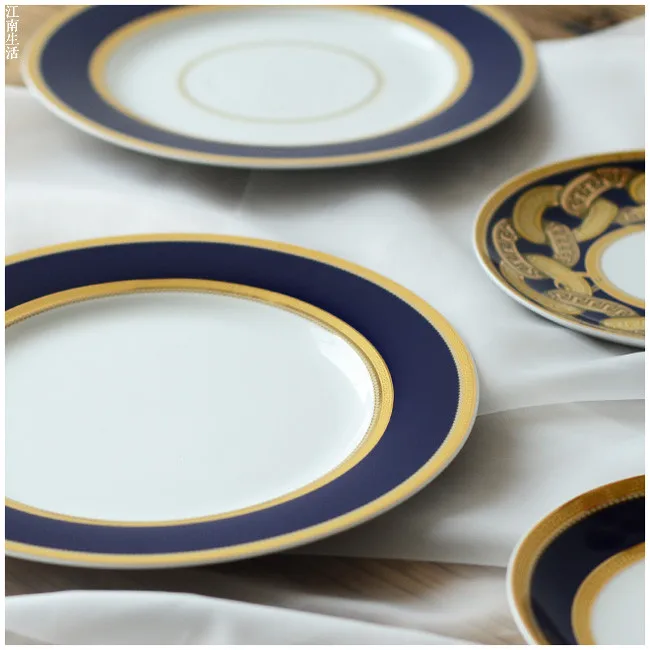 Роскошный набор посуды для портретной посуды синего цвета, фарфоровая тарелка с вестерном, для домашнего свадебного украшения, подарки