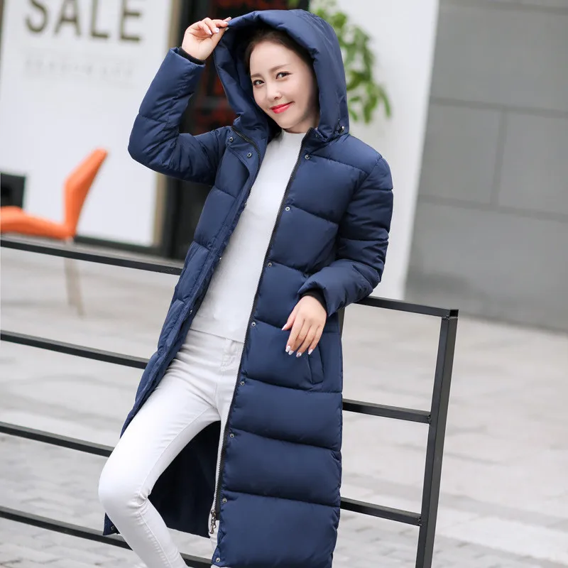 denim blue Ватная хлопковая куртка для женщин, новое зимнее пальто для женщин, модные теплые парки с капюшоном, женский пуховик, повседневное пальто размера плюс 3XL C2391 - Цвет: denim blue