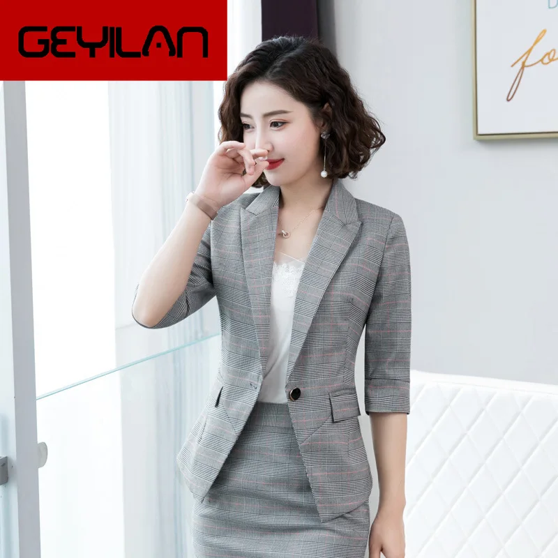 

Suit women 2020 spring and summer new mid-sleeved professional wear overalls plaid small suit jacket women's clothing