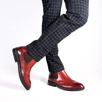

Leather Genuine Retro Men Fashion Pointed Toe Chelsea Boots 2020 New Spring Autumn Ankle Business Male Shoes