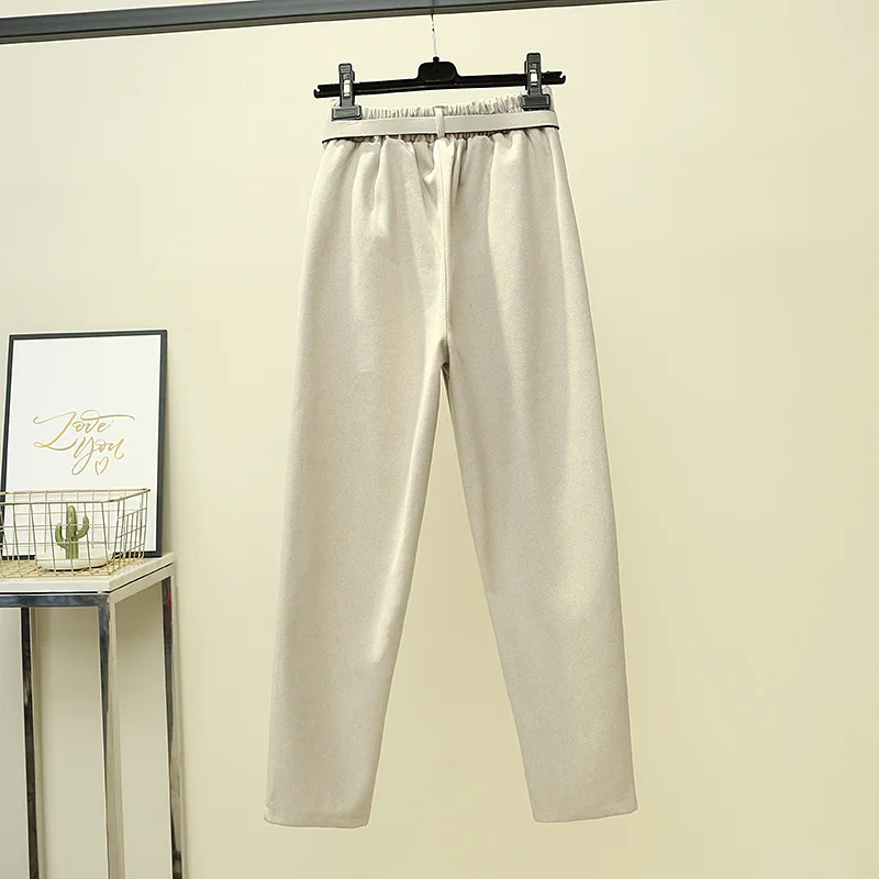 New Fashion Autumn Women Woolen Pants Trousers High Waist Pantalon Femme Casual Female Harem Pants With Belt WP119