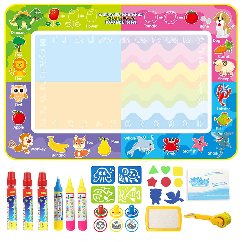 Coolplay 100x100cm Magic Water Drawing Mat Doodle Mat & 4 Drawing Pens & 1 Stamps Set Painting Board Educational Toys for Kids 11