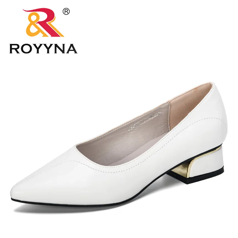 ROYYNA New Stylish Pointed Toe Square Heel Ladies Pumps Casual Solid Shallow Shoes WomanBasic Slip-On Heels Women Pumps