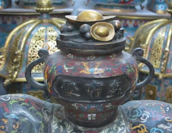 001427 2" Китайский Старый Бронзовый Cloisonne собрать для денег, богатства Быка статуя животного(A0414