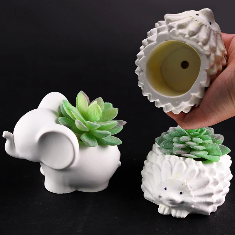 DIY Elephant Hedgehog Planter Molds for Making Plaster Concrete Gardening Crafts Flower Pot Silicone Mould Home Decor Ornaments |