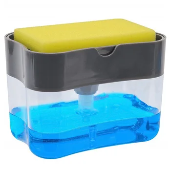 

2in1 Pump Soap Dispenser W/ Sponge Holder Washing Hands For Kitchen Dish Wash Liquid Container Outdoor Activities