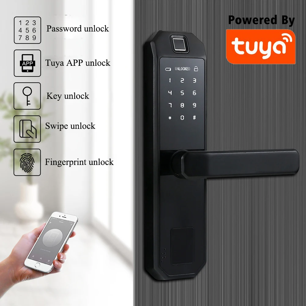 

Tuya Smart Fingerprint Lock, Security Intelligent Lock With WiFi APP Password RFID Unlock, Electronic Biometric Lock