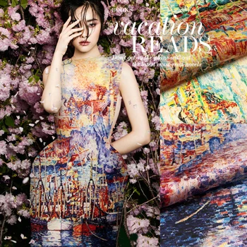 

PRINT SILK ORGANZA SATIN FABRIC 135cm width 14momme Pure Silk Fabric Oil Paintnig Positioning Printing MOQ 1.2M