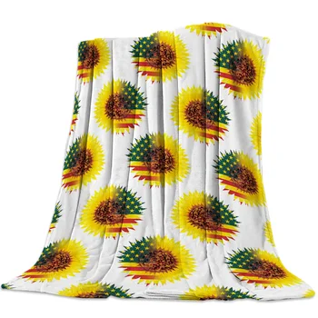 

Independence Day Theme Retro Sunflower Throw Blanket Blanket Fleece Blanket Sofa/Bed/Plane Travel Plaids Bedding Towel