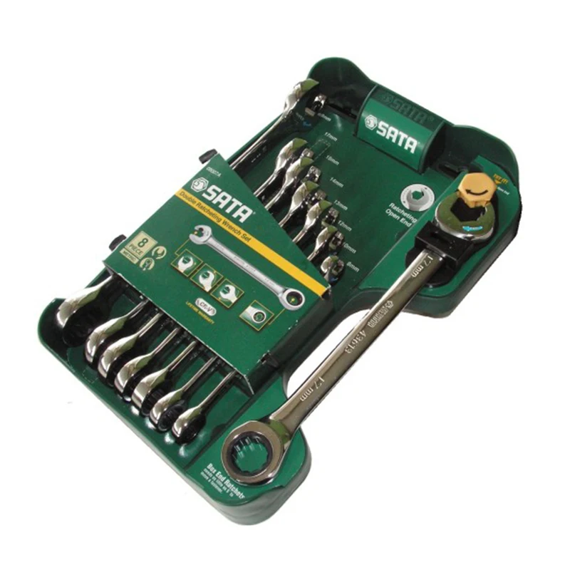 SATA 08007A для Ключи(набор) 8пр. Комбинированные с трещот. Набор гаечных ключей Ключ накидной двойной с трещоткой