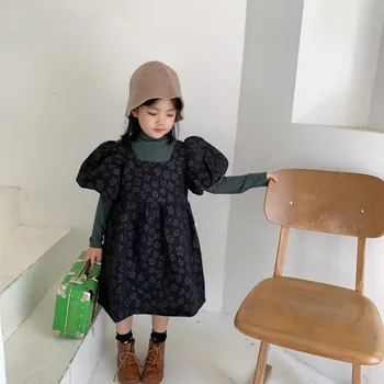 

Autumn New Korean Style Girls' Base top with kids cotton Dresses Two-Piece Baby Girl Jacquard Princess Dress Set infant cloth