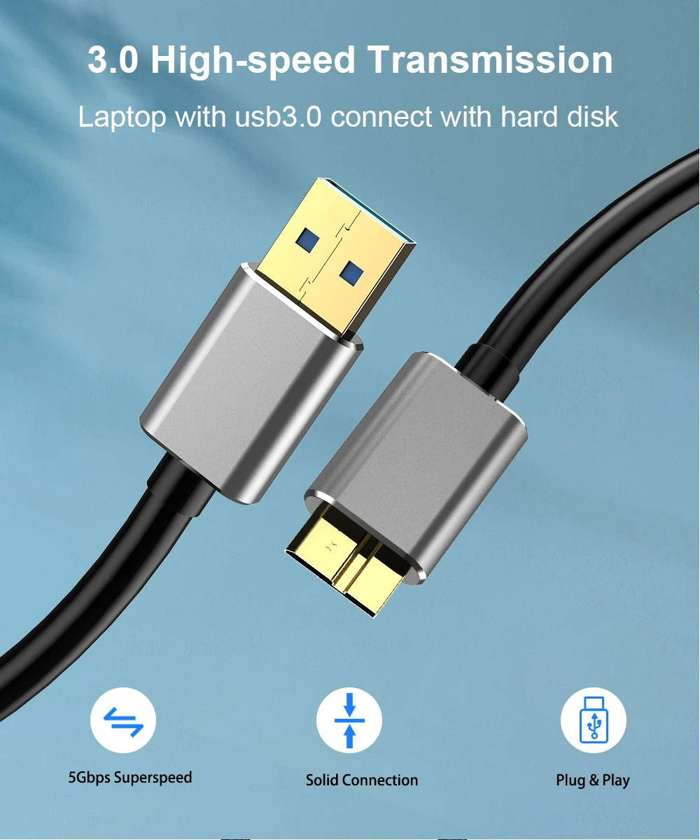 USB to Micro B Data Transfer and Charger Cable for WD, Seagate, Samsung HDD - USB 3.0 Description Image.This Product Can Be Found With The Tag Names Computer Cables Connecting, Computer Peripherals, Hard drive cable usb to micro b cable, PC Hardware Cables Adapters