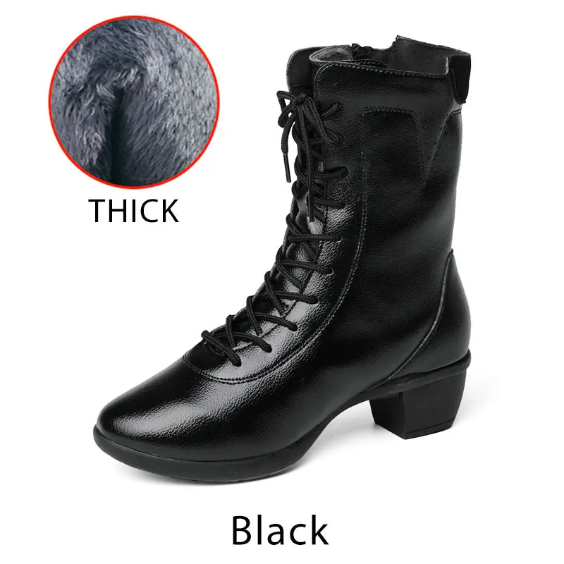 Black thick Новое Женское для современных танцев сапоги женские Джаз мягкая подошва молния квадратный каблук танцевальная обувь осень зима средний каблук Теплые кроссовки для фитнеса - Цвет: Black thick