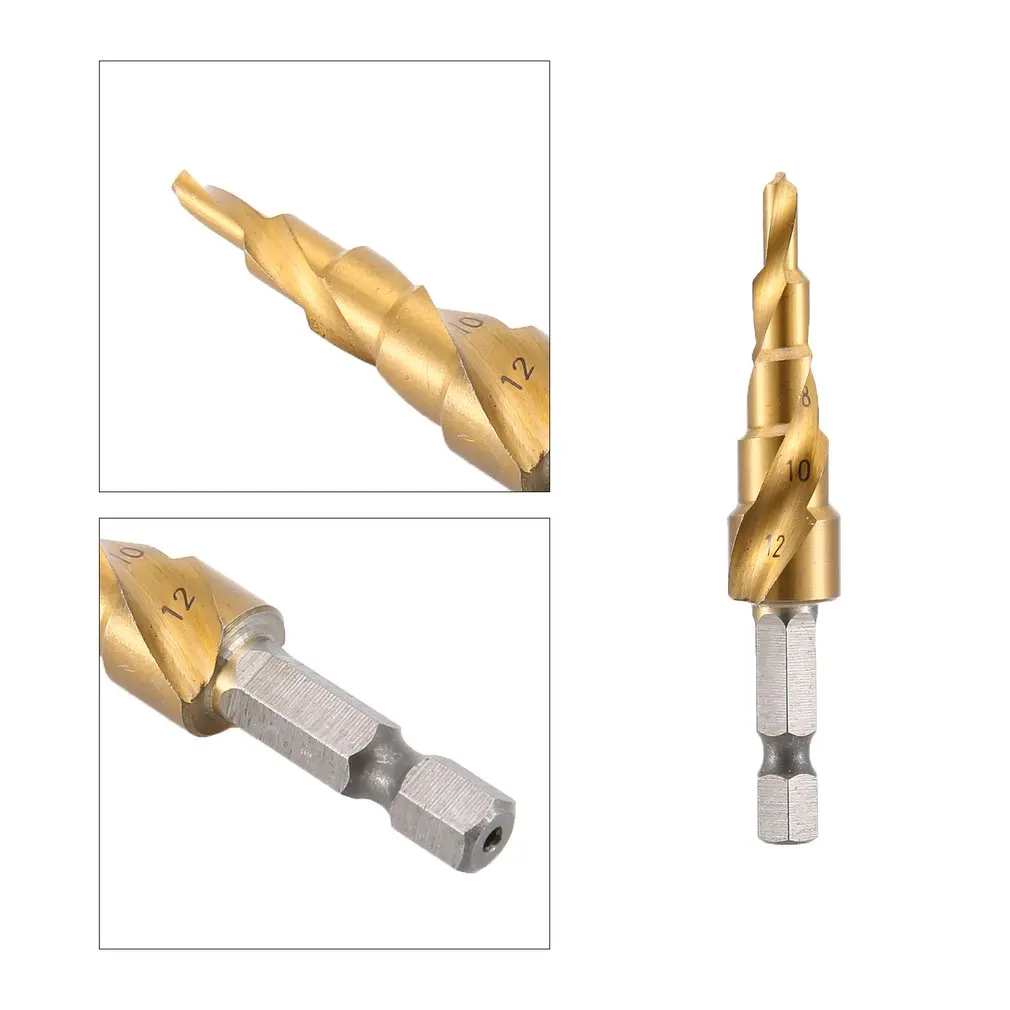 HSS Titanium Coated Spiral Grooved Center Step Drill Bit Drilling Power Tools for Metal Drill Hole Cutter Step Cone Drill Bit