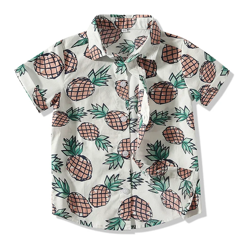 

Korean-style CHILDREN'S T-shirt Summer BOY'S Pineapple Short-sleeved Shirt Fold-down Collar Seaside Beach Children Shirt