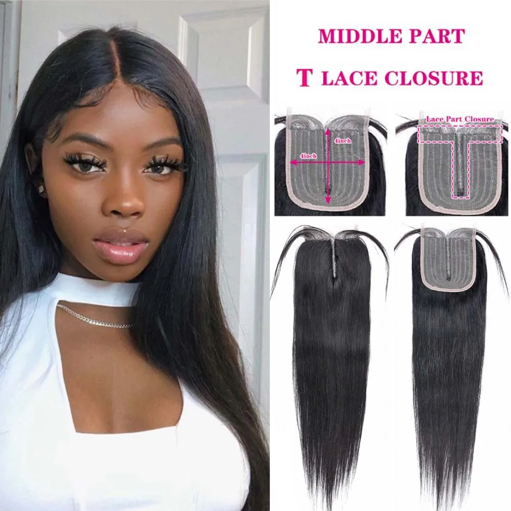 Mechones de pelo brasileño con cierre de encaje liso, cabello humano no remy, prearrancado, 4x 4/4x4x1