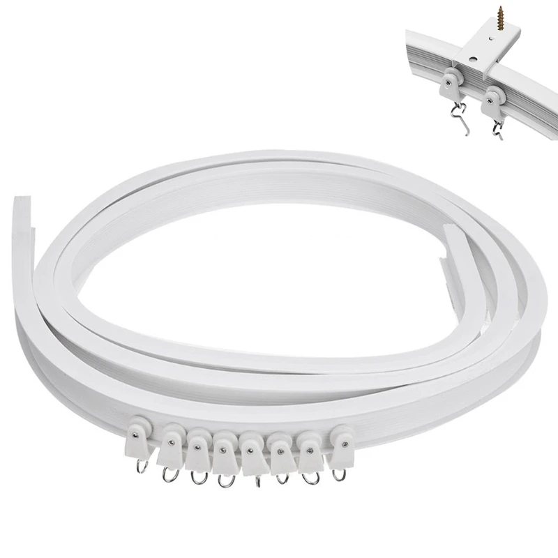 D7WA Wall Mounted Ceiling Curtain Track, Flexible Curved Ceiling Track for Curtains, Room Divider, Shower Curtain, Hospital