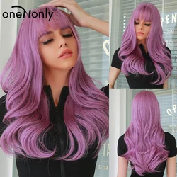 oneNonly Long Purple Wig with Bangs Natural Wave Heat Resistant Wavy Hair Synthetic Wigs for Women Lolita Cosplay