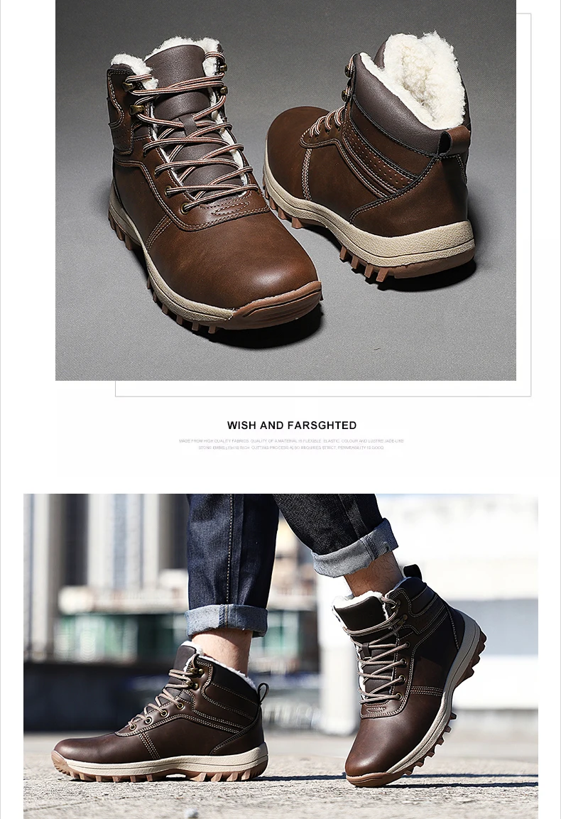 Высококачественные мужские ботинки; зимние теплые зимние ботинки; мужские плюшевые ботильоны; Рабочая безопасная Мужская зимняя обувь
