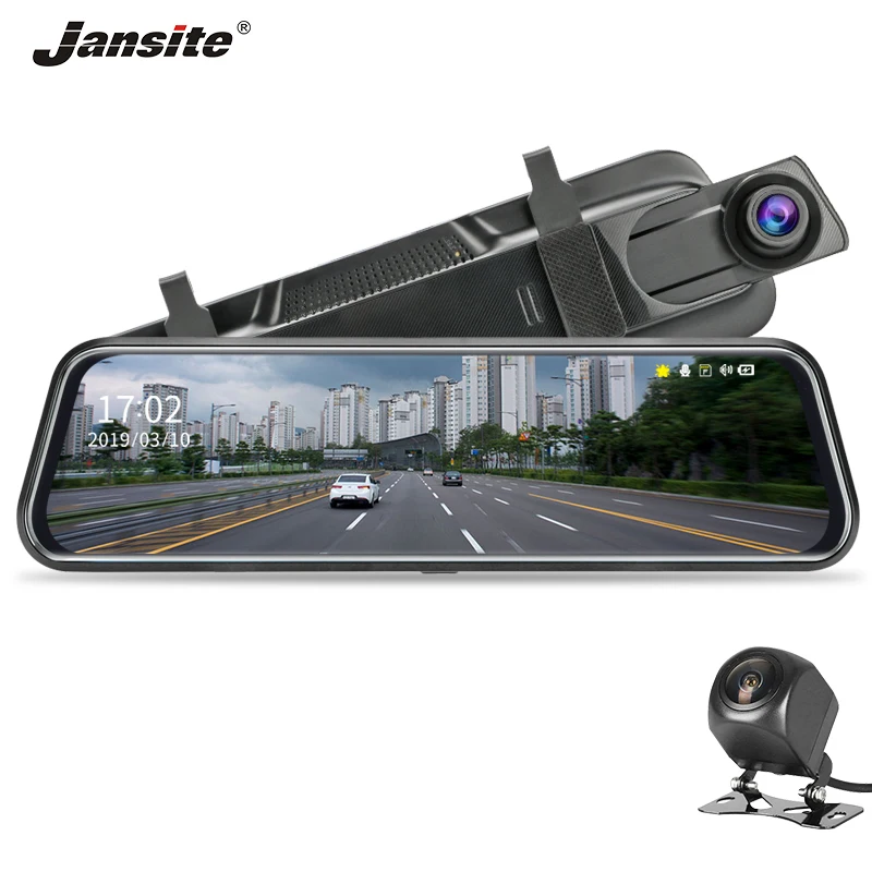 Jansite 10 inches Touch Screen 1080P Car DVR Dash camera Dual Lens Auto Camera Video Recorder Rearv