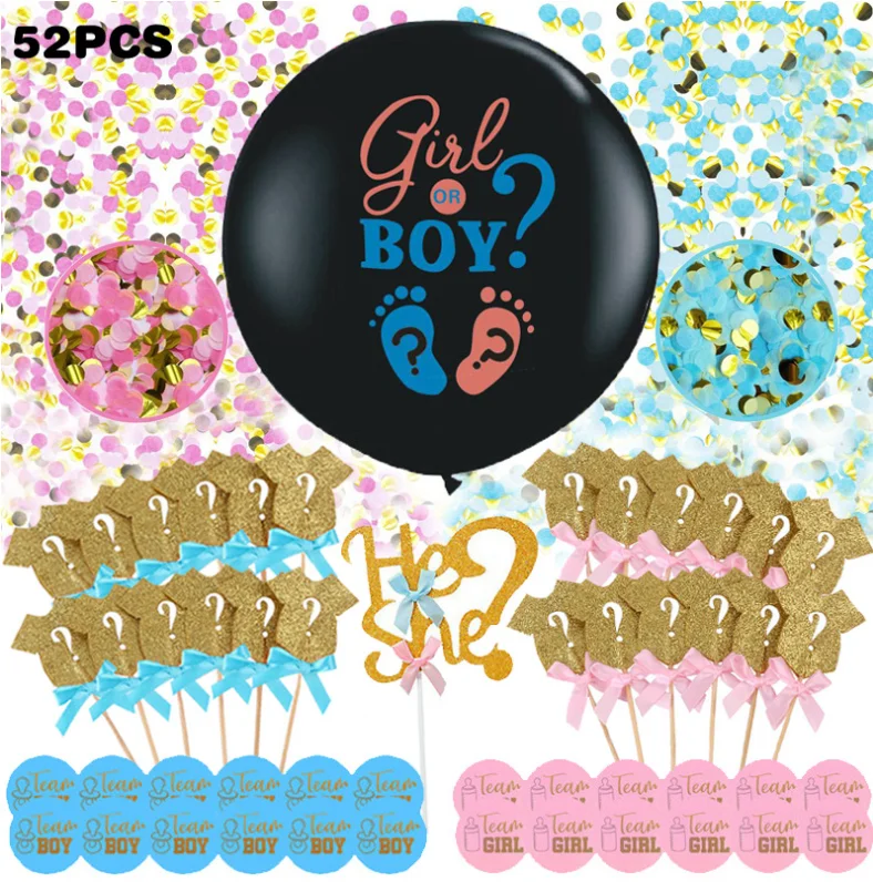 52pcs/Set 36-inch Gender Reveal Theme Party Deco Boy Or Girl Balloon Clothes Topper Stickers Baby Shower Supplies | Дом и сад