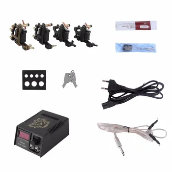 

hot Professional Aluminum Foil Case Tattoo Kit 4 Tattoo Machines 40 Needles Grip Tip Tattoo Tool Set For Tattooing Shader Liner