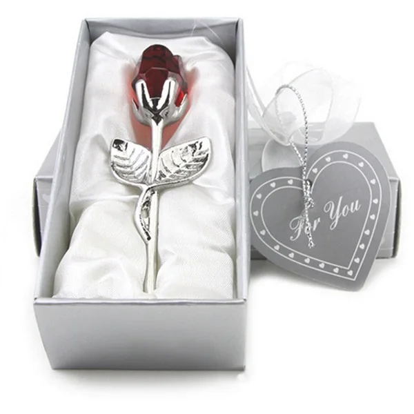 silver red Хрустальное стекло розовое цветочное художественные фигурки Свадебные сувениры на День святого Валентина и подарки сувенирные украшения для стола новые украшения - Цвет: silver red